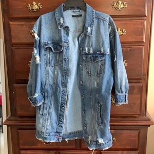 Distressed oversized denim jacket